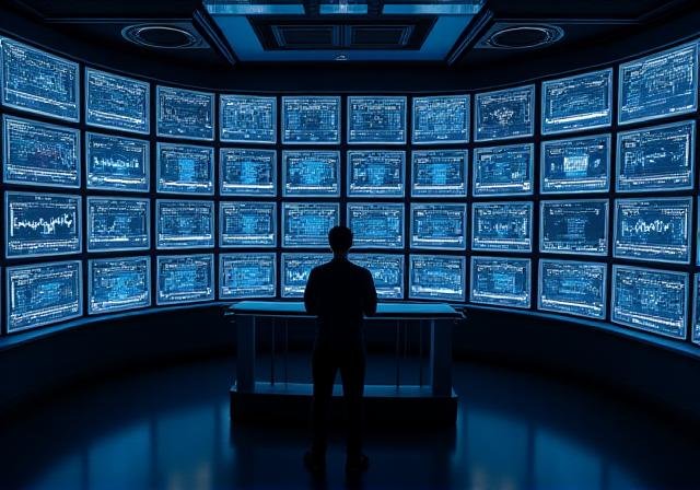 Futuristic trading interface with data visualizations