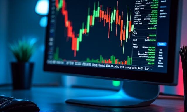 Close-up of a professional financial candle-stick chart on a dark interface